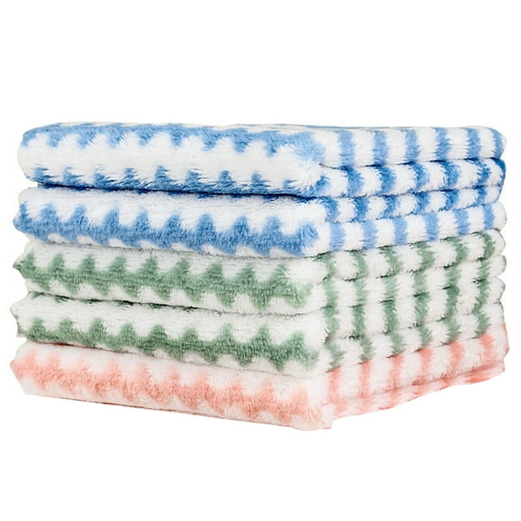 Bfogop Kitchen Cloth Dish Towels 5Pcs, Water Ripple Velvet Cloth with Strong Water Absorption and Thickened Dishwashing Towel Dishcloths, Super Absorbent Coral Velvet Dishtowel