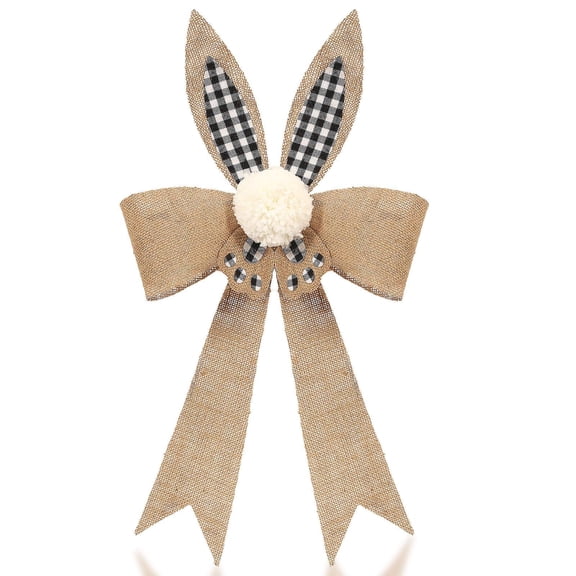 Bfogop Large Easter Burlap Bow with Bunny Ears, 11.5 Inches Bow for Wreaths Gifts Tree Topper Gift Baskets Ornament Decorations, Springtime Party Favor for Easter Day Wreath Bow