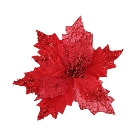 Bfogop Large Glitter Christmas Flowers Artificial Magnolia Flower Ornaments Mesh Fabric Fold Floral for Christmas Tree Decorations Xmas Tree New Year Party Wedding 7.8 Inch