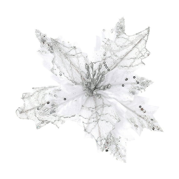 Bfogop Large Glitter Christmas Flowers Artificial Magnolia Flower Ornaments Mesh Fabric Fold Floral for Christmas Tree Decorations Xmas Tree New Year Party Wedding 7.8 Inch