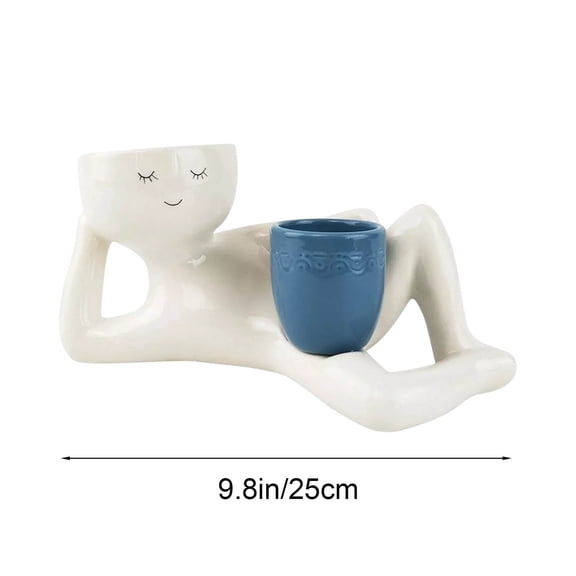 Bfogop Lazy Guy Planter, Lazy Little Character Flowerpot, Relaxing Person Holding Pot Planter, Funny Plant Pots Unique Shape Pot Cactus with Drainage Hole for Home Garden Decor