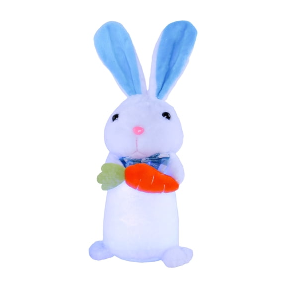 Bfogop Lighted Easter Bunny, 12.5" Handmade Easter Bunny Decoration, Plush Rabbit with Egg, Light Up Easter Basket Rabbits Easter Gift, Party Favor Figurine for Spring Tabletop Holiday