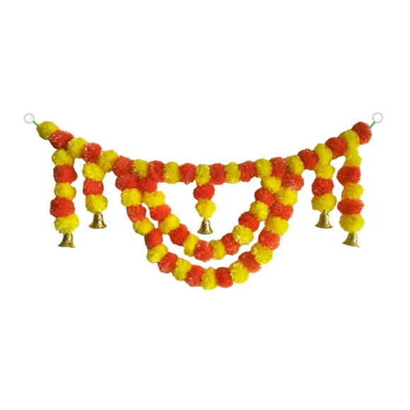 Bfogop Marigold Garland for Decoration Diwali Decoration for Door Toran 3.3 Feet Long Artificial Marigold Flowers Garland with Gold Bells for Diwali Door Pooja Temple Indian Home Wedding Decor