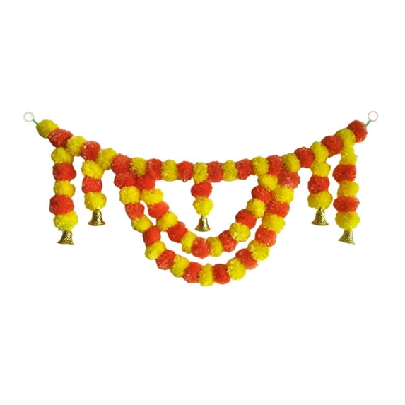 Bfogop Marigold Garland for Decoration Diwali Decoration for Door Toran 3.3 Feet Long Artificial Marigold Flowers Garland with Gold Bells for Diwali Door Pooja Temple Indian Home Wedding Decor