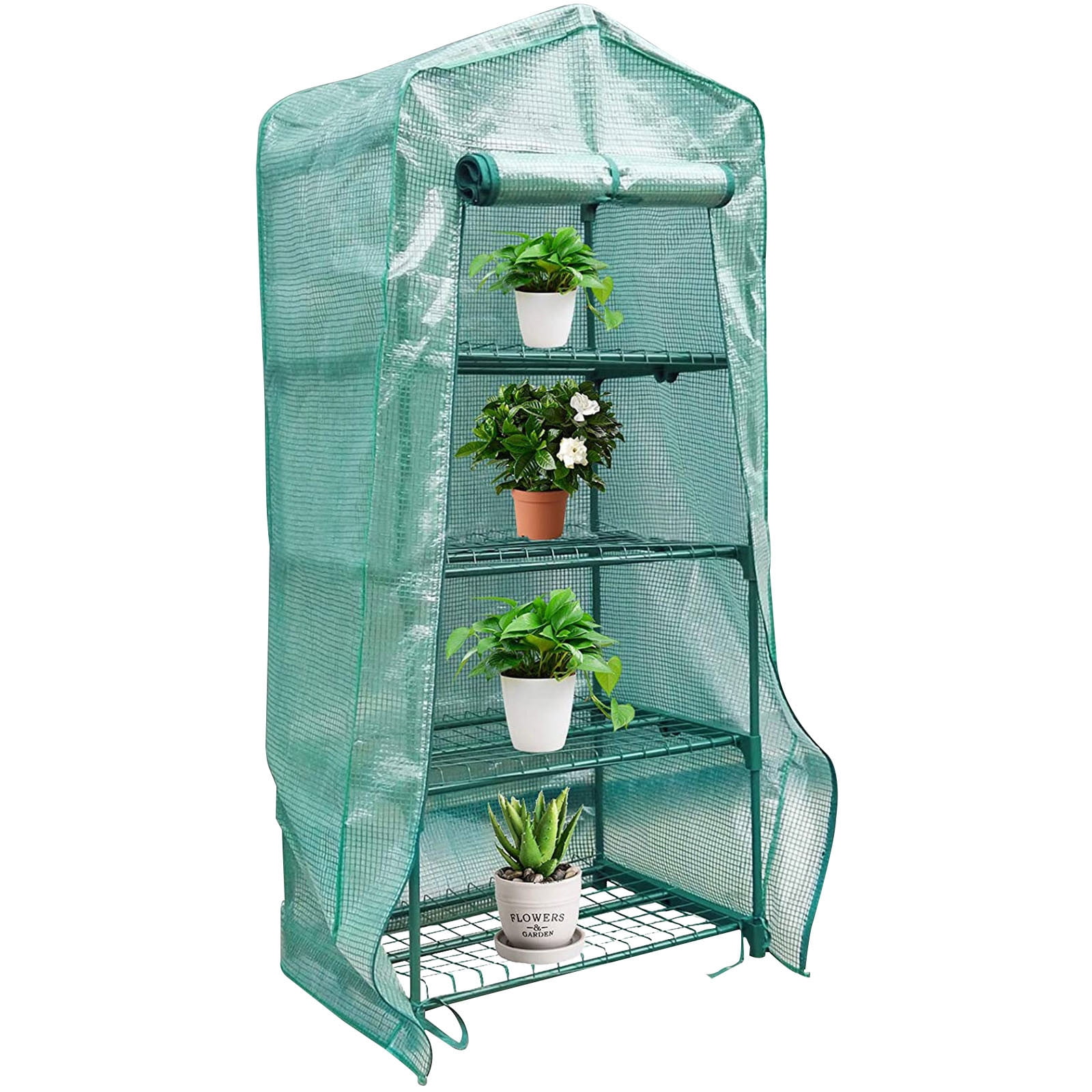 Bfogop PVC Plant Greenhouse Cover ,Greenhouse for Outdoors, Mini Walk-in Portable Flower Garden Plant Kit Outside, Heavy Duty 4 Tiers 4 Shelves Steel Frame & Durable Cover