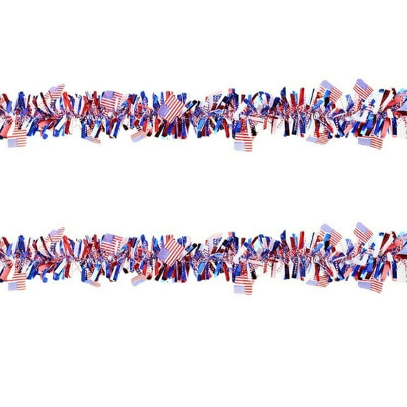 Bfogop Patriotic Garland Decorations 4th of July Metallic Tinsel Twist Garland Red White Blue Memorial Day American Flag Hanging Supplies for Independence Day Home Party Decor 6.5ft