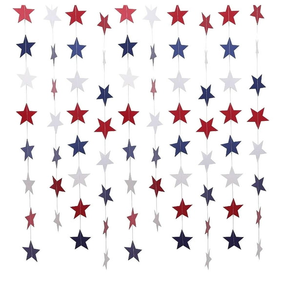 Bfogop Patriotic Star Garland Banner Streamers Red White and Blue - 78 Ft 2 Strands - Patriotic Decorations for 4th of July, Independence Day, Labor Day, Veterans Day, Memorial Day