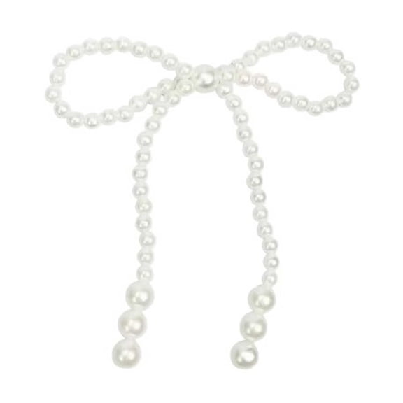 Bfogop Pearl Bow Christmas Tree Ornaments Silver Christmas Metallic Pearl Bead Bow Hanging Ornaments 4.7 Inches Pendant for Garland Wreath Gift Wrapping DIY Craft Holiday Decor 5Pcs