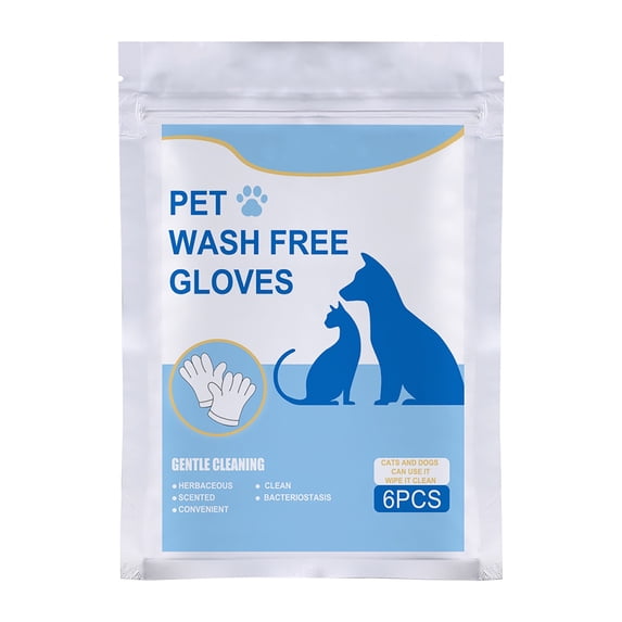 Bfogop Pet Glove Wipes for Dogs and Cats Dog Washing Gloves, Cat Bathing Wipes, Individually Wrapped, Cleaning & Deodorizing, Hypoallergenic, Rinse Free for Grooming and Travel 6 Pcs