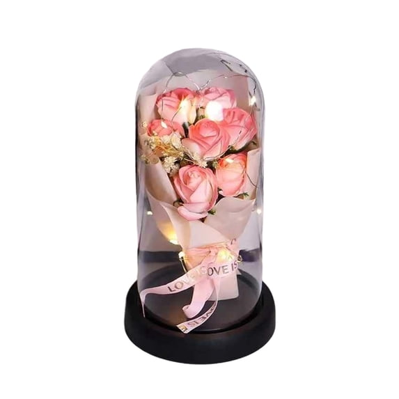 Bfogop Preserved Flowers Gifts for Her, Preserved Rose Bouquet in Glass Dome,Forever Flowers Fresh Bouquet Present Forever Flores in Glass Dome Anniversary Gift for Valentines 8.3 Inch