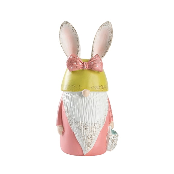 Bfogop Resin Easter Bunny Gnome Figurine with Bow and Ears, Indoor Outdoor Rabbit Statue, Cute Spring Table Centerpiece and Garden Ornament for Easter Decoration 8.6Inch
