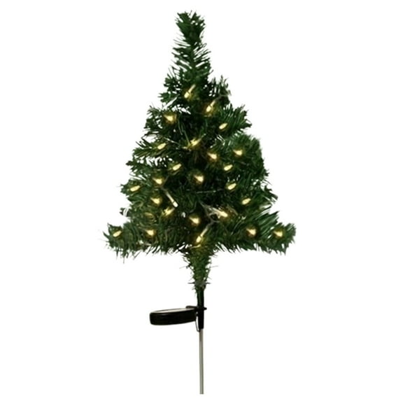 Bfogop Solar Mini Christmas Tree Decor Lights, 31 Inch Waterproof Xmas Decor, LED Lights with Ornaments Solar Christmas Tree for Outside Yard Pathway Garden Grave Cemetery Xmas Decor