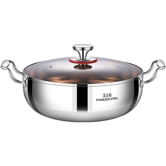 Bfogop Stock Pot Stainless Steel Large Kitchen Soup Cookware Hot Pot Glass Lid Stainless Steel Pot with Glass Lid Soup Pot Cooking Pot Suitable for Induction Stove Cookware