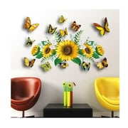 Bfogop Sunflower Wall Stickers with 3D Butterfly Wall Sticker, Yellow Flowers Wall Decal,Waterproof and Removable, Wall Stickers for Bedroom Living Room Bathroom Decor