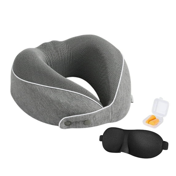 Bfogop Travel Pillow Memories Foam Travel Neck Pillow With Eye Mask Earplugs Storage Bag For Plane Car Home Recliner Use