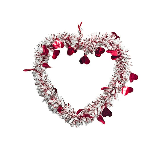 Bfogop Valentine's Day Heart Wreath Artificial Tinsel Heart Wreath Kitchen Cabinet Wreaths Hanging Valentines Day Wreaths for Front Door Window Wedding Birthday Home Decoration 12Inch