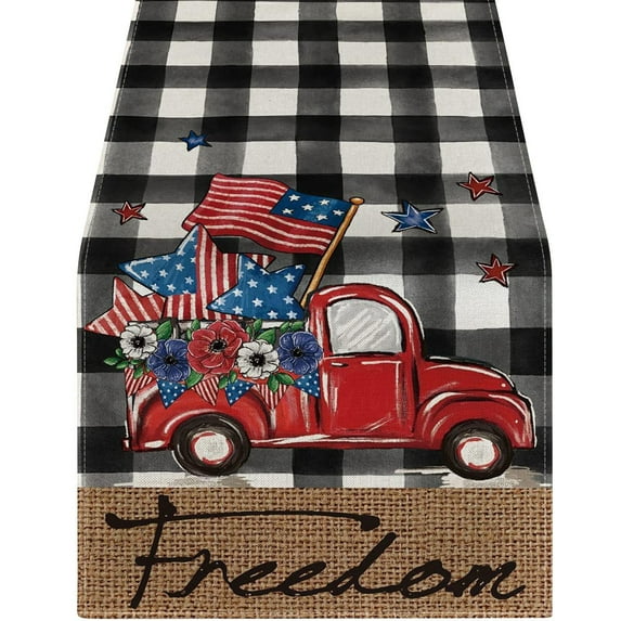 Bfogop Watercolor Red White and Blue American Flag Stars Table Runner 13x72 Inch Long 4th of July Memorial Day Veterans Day Patriotic Decoration and Supplies for Home