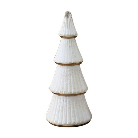Bfogop White Christmas Tree Figurines Tabletop Tree 9.5 Inch Small Wooden Christmas Trees Figurine Home Decor Decorative Xmas Trees for Table Indoor Decor Elegant Fireplace Living Room
