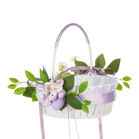 Bfogop Wicker Flower Girl Basket, Wedding Flower Girl Basket with Handle and Ribbon Bow, Small Easter Baskets,Rustic Elegant Wedding Baskets for Outdoor Picnic Home Wedding Decoration