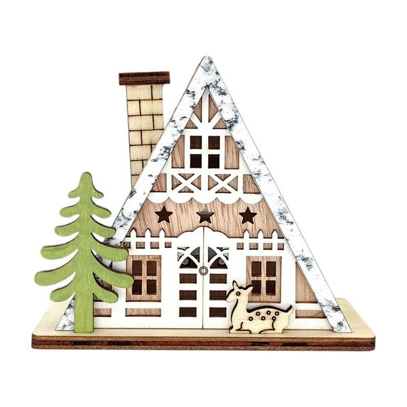 Bfogop Wooden Christmas House Decorations Home Party Christmas Small Ornament Christmas Craft Supplies, LED Light Wooden Hanging Ornaments Santa House Desktop Ornaments