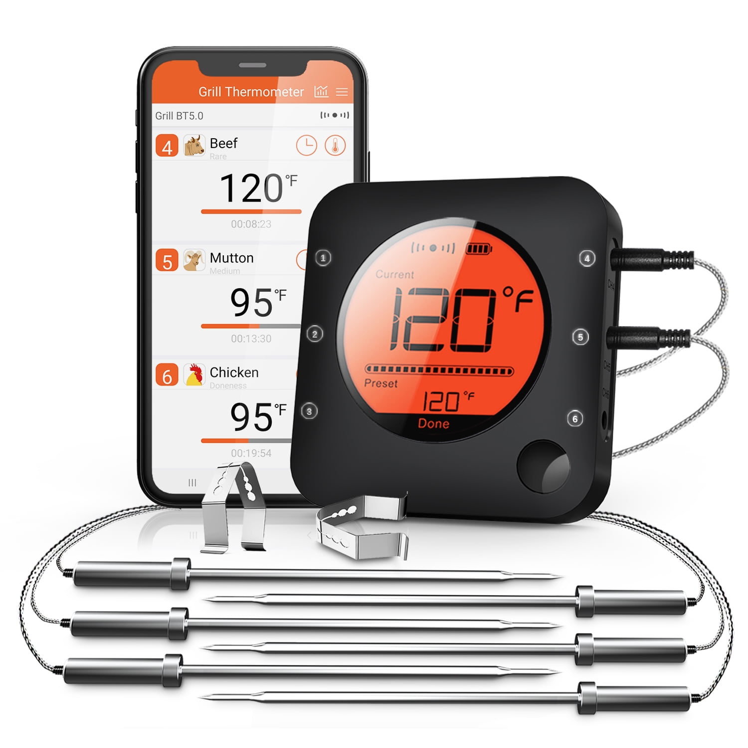 Smart Wireless Meat Thermometer with Bluetooth, Delpattern Food Thermo