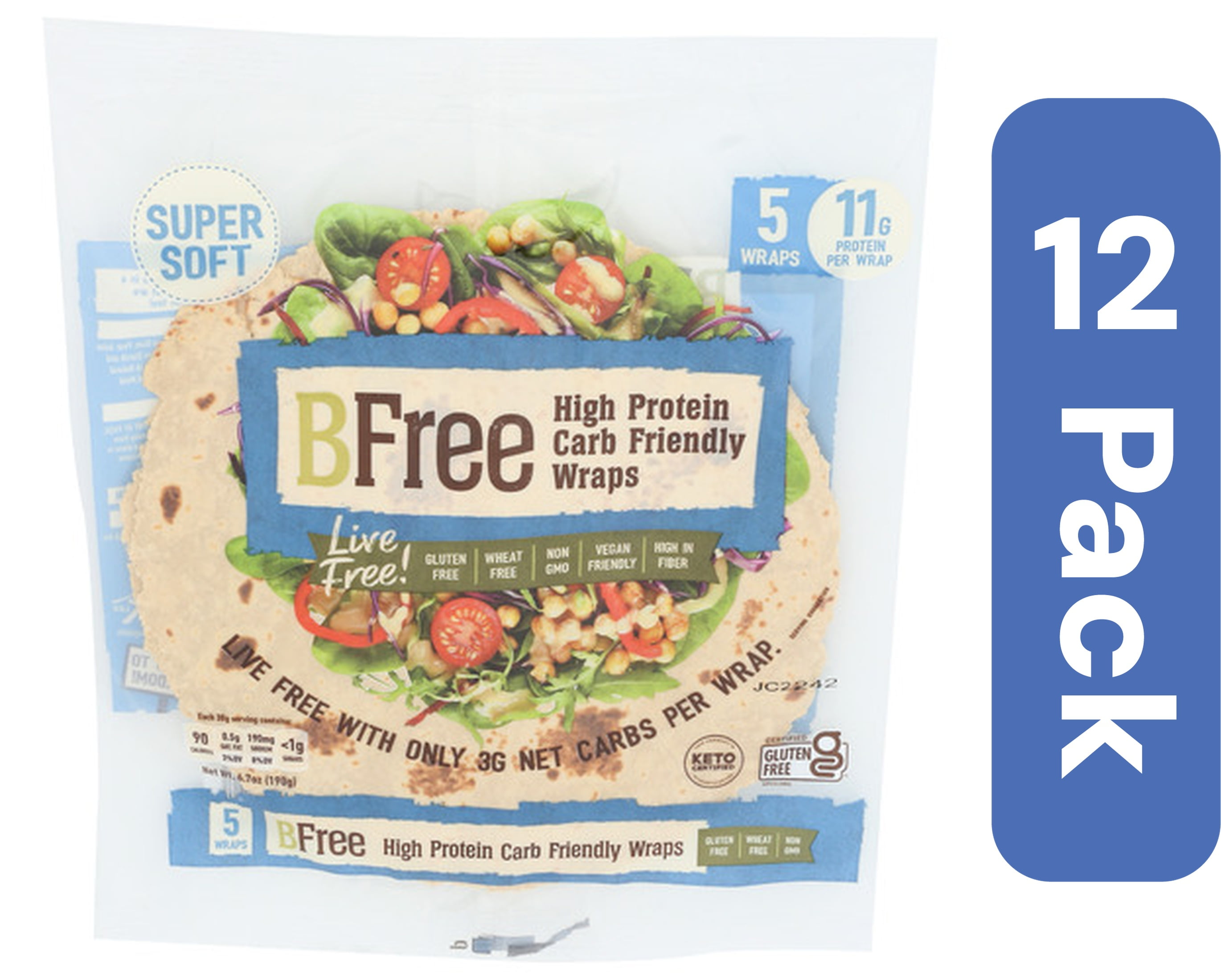 Bfree High Protein Low Carb Wraps 7.41 oz (Pack Of 12)