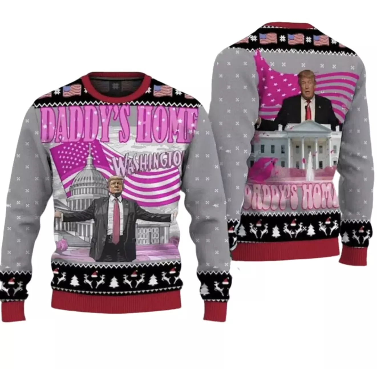 Bg Daddys Home White House Pink Trump 2024 Ugly Christmas Sweater