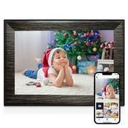 Bgift 10.1" Digital Picture Frame Wood Grain WiFi with 32GB Storage, 1280x800 IPS Display Touch Screen Electronic Photo Frame Auto-Rotate via App for Friends Family Gift