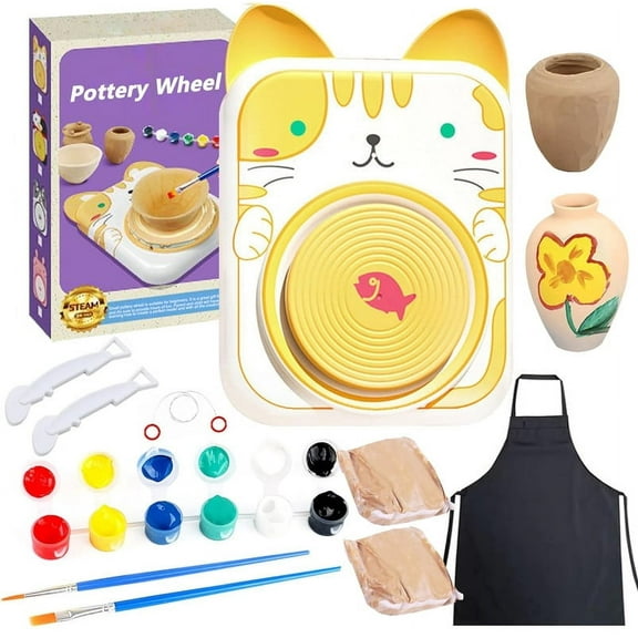 Bginners Pottery Wheel for Kids, Complete Pottery Kit for Beginners with Painting Kit and 2 Packs Modeling Clays, Clay Tools & Arts Crafts for kids Ages 8-12