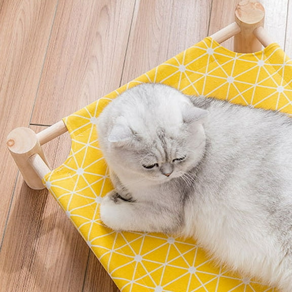 Bgliely Black Wooden Dog Suspended Bed - Elevated Indoor/Outdoor Pet Bed for Cats and Small Dogs, Detachable and Portable. Yellow