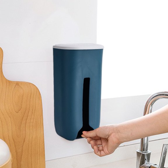 Bgliely Blue Wall-mounted Plastic Bag Storage Box for Kitchen and Bathroom, Space-Saving and Environmentally Friendly Design