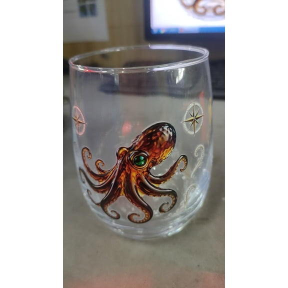 Bgliely Glass Wine Cup Stemless Nautical Sea Theme Tumbler Large Capacity Dishwasher Safe Glass Mug White