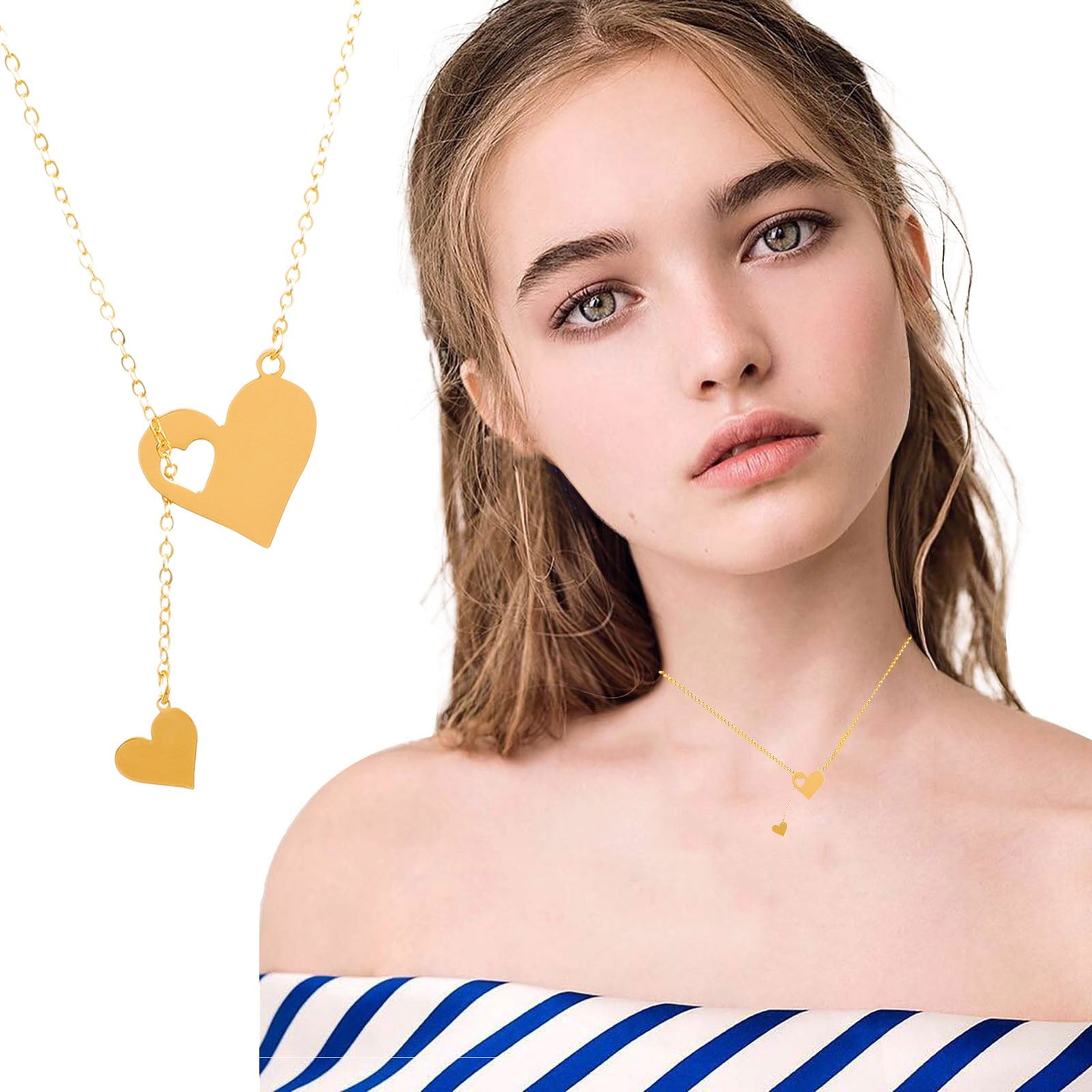 Bgliely Gold Heart Pendant Necklace for Women Stainless Steel Trendy