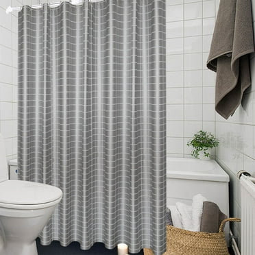 Bgliely Stylish White Polyester Shower Curtain with Weighted Hem - Waterproof and Easy to Clean, Complete Bathroom Set with Hooks Included Grey