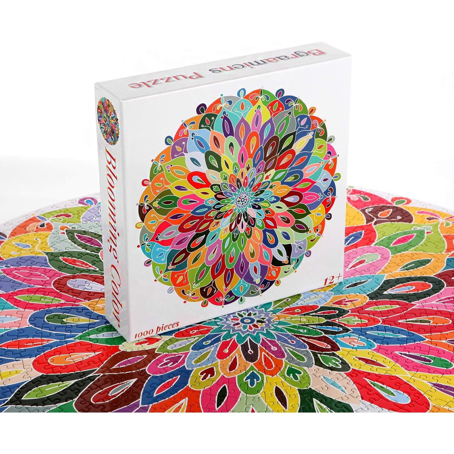 Bgraamiens Crystal Snowflake 1000-Piece Round Jigsaw Puzzle – Blue Board Mandala Challenge For Adults