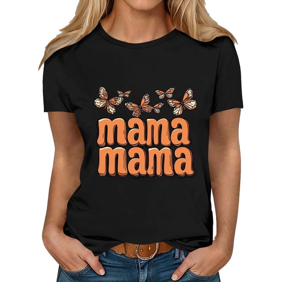 Bgstyu Mama Shirts for Women 2026 Oversized Mama Letter Print Mom Life Tshirts Mothers' Day Short Sleeve Casual Trendy Graphic Tee Tops