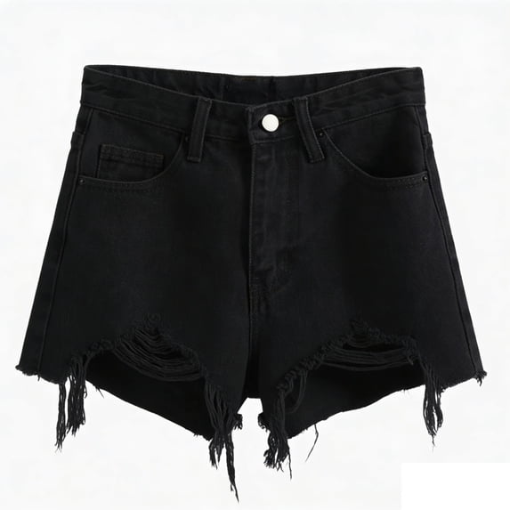 Bgstyu Women's Distressed Denim Shorts Y2k Ripped Raw Hem Jean Shorts Mid-Waisted Straight Leg Denim Shorts Streetwear