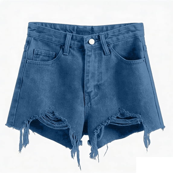 Bgstyu Women's Distressed Denim Shorts Y2k Ripped Raw Hem Jean Shorts Mid-Waisted Straight Leg Denim Shorts Streetwear