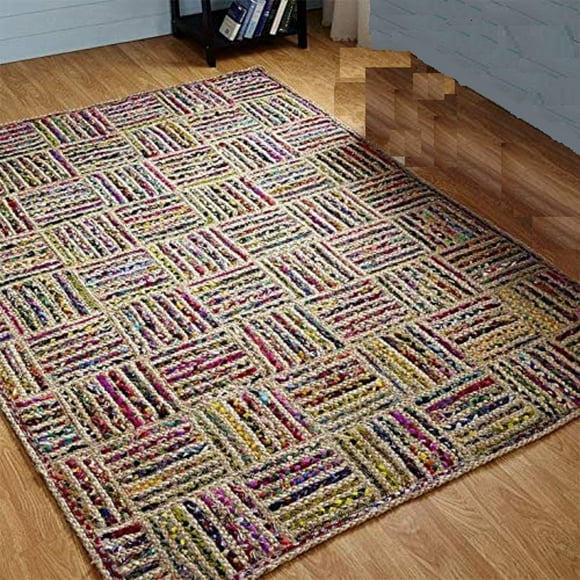 BhAvYa International Jute & Chindi Dubba Hand Woven Decorative Rug for Living Room, Bedroom, Kitchen, Entryways (3x5 feet)