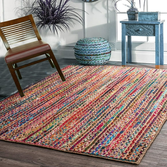 BhAvYa International Jute & Chindi Reversible Hand Woven Decorative Rug for Living Room, Bedroom, Kitchen, Entryways (3x5 feet)