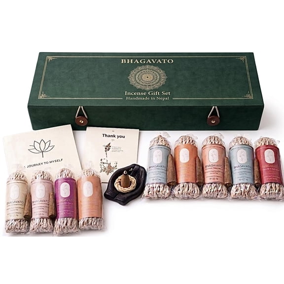 Bhagavato Handmade Himalayan Rope Incense,Eco-Friendly, Aromatic Ambiance, Healing, Purification, Made from Pure Himalayan Herbs (Gift Box Set (Curated Incense Collection of Ropes and Cones))