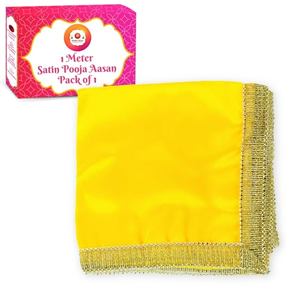 Bhakti Lehar (1 Meter) Yellow Silk Satin Altar Cloth for God Pooja Table, Goddess Chowki Aasan, Temple, Mandir and Puja Ghar
