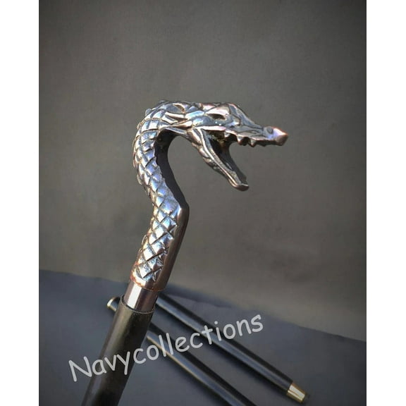 Bhartiya Handicrafts Costume Walking Cane | Wooden Walking Stick Snake Dragon Head, Victorian with Black Shaft for Men & Women