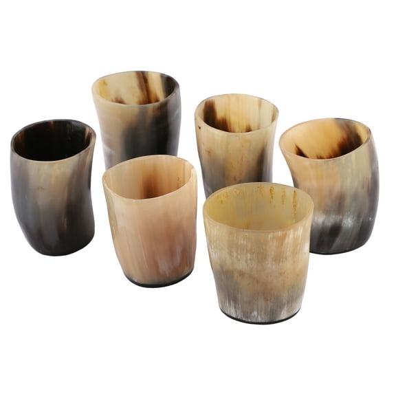 Bhartiya Handicrafts Viking Drinking Horn Gift Whiskey Shot Cup Glass For Wine, Mead, Ale, Ceramic Medieval Inspired Food Safe Vessel | Game of thrones 3'' Pack Of 6)