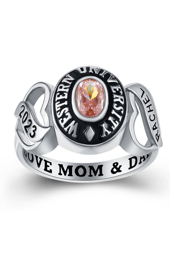 CLASS RING Custom Heart Deco 10kt White Gold plated Class Rings for Women High School College