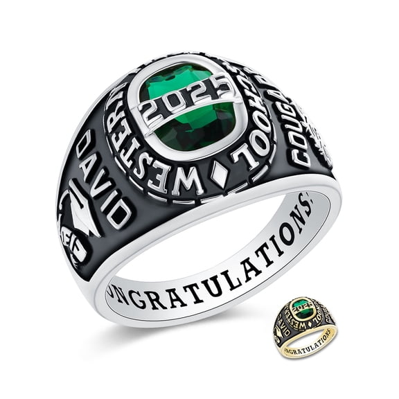 Bhavani Gems CLASS RING Custom Royal 10kt White Gold plated Birthstone Class Rings for Men High School College