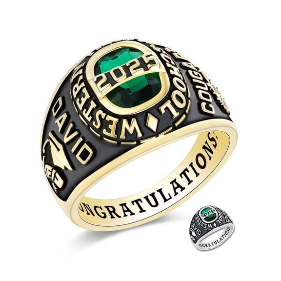 Bhavani Gems CLASS RING Custom Royal 10kt Yellow Gold plated Birthstone Class Rings for Men High School College