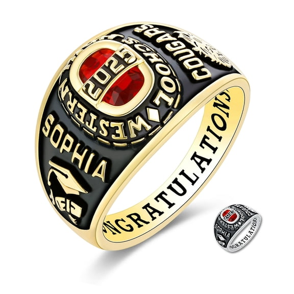 Bhavani Gems CLASS RING Custom Royal 10kt Yellow Gold plated Class Rings for Women High School College CZ Birthstone