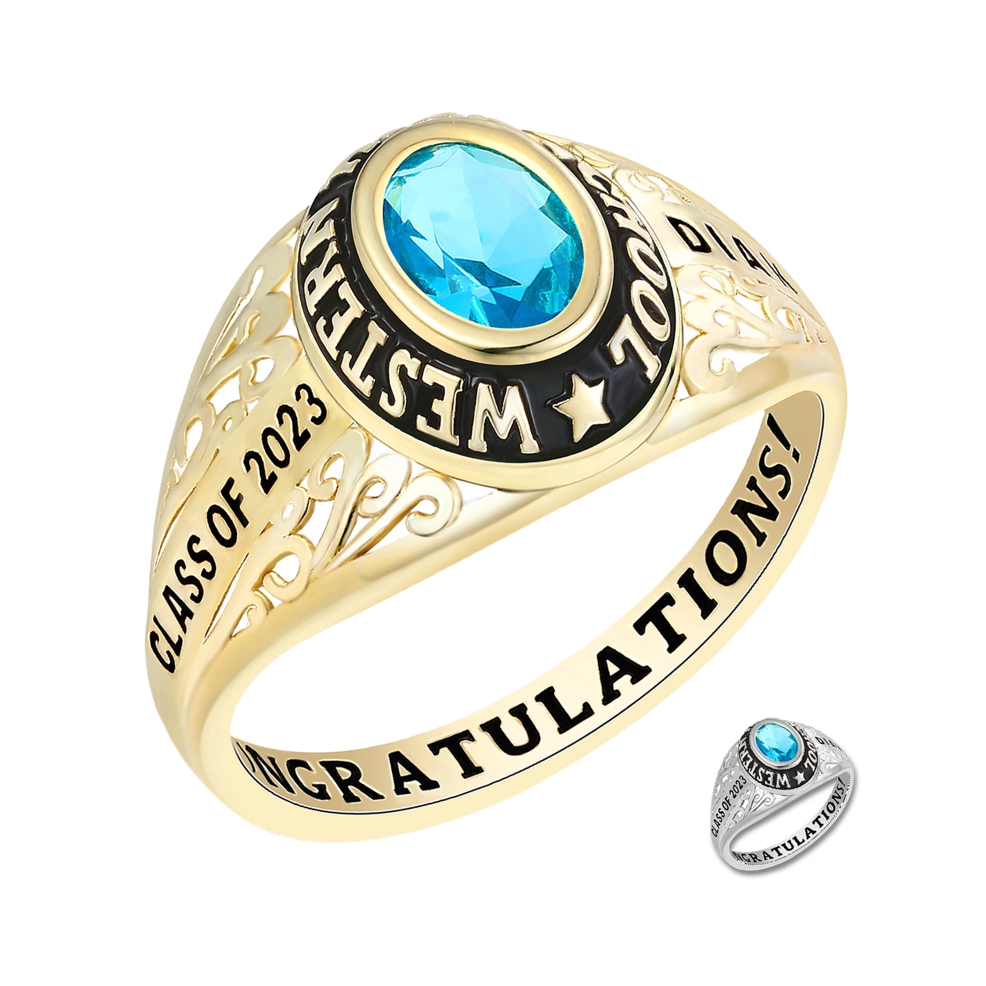 Girls Normal Class Rings Bhavani Gems CLASS RING Customized Filigree 10kt Yellow Gold plated ...
