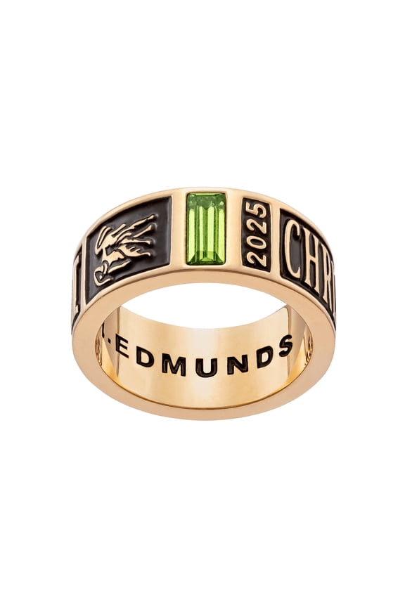 CLASS RING Men's 14K Gold Plated Decorated Band Class Ring, Personalized, High School or College Gradution Ring